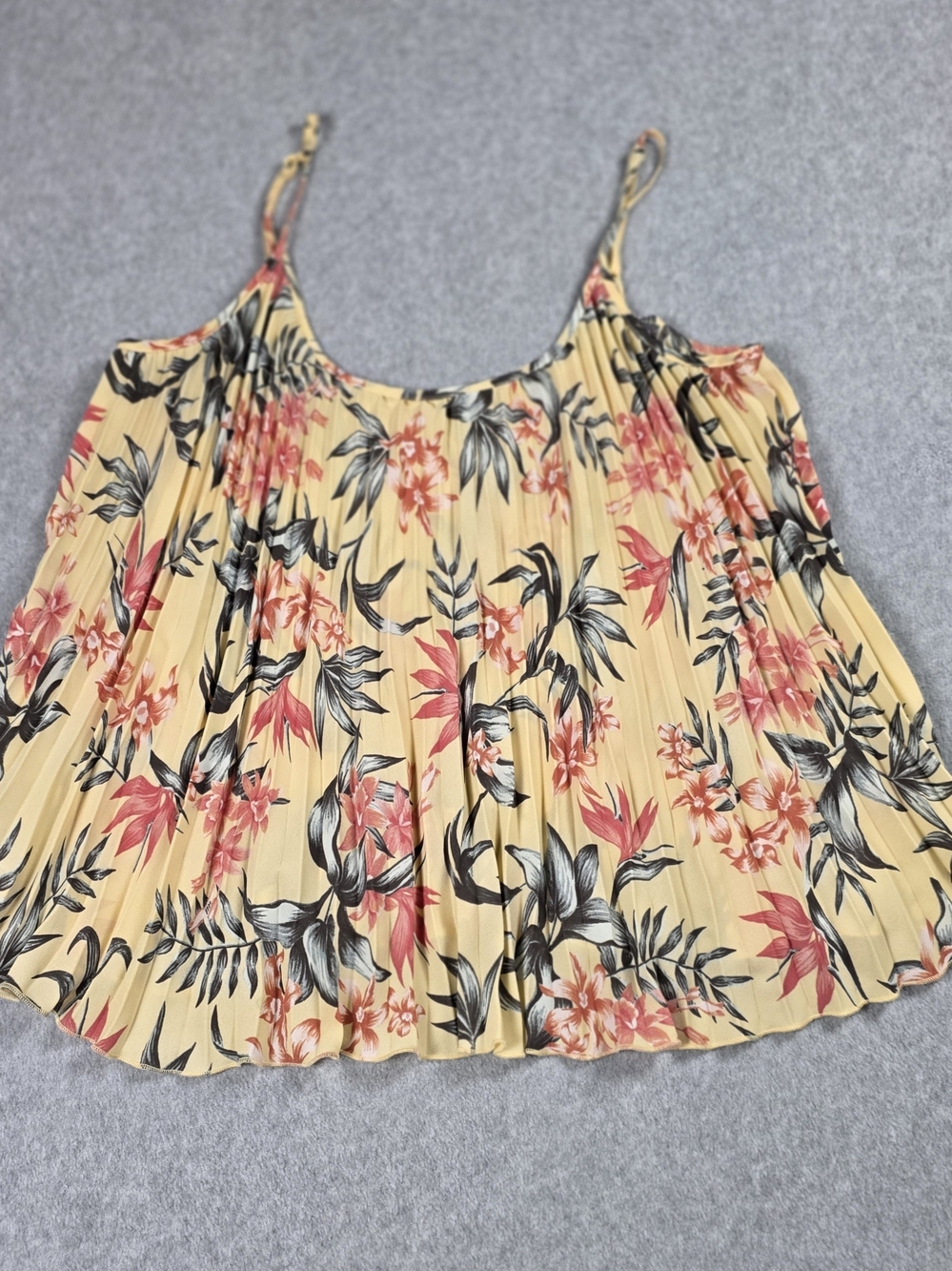 H&M Yellow Pleated Floral Spaghetti-Strap Camisole